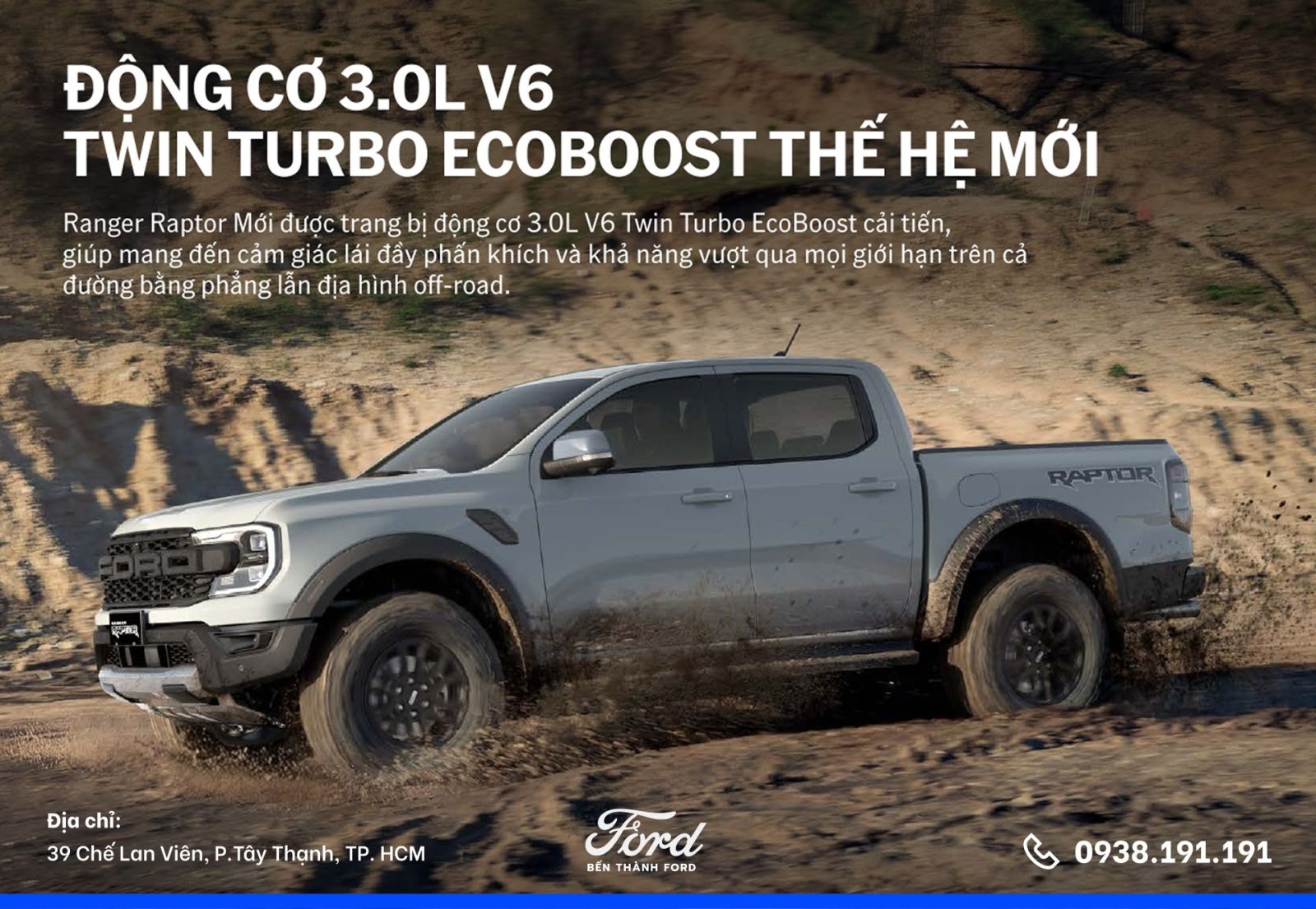 Ford Ranger Raptor động cơ 3.0L V6 TWIN TURBO ECOBOOST THẾ HỆ MỚI
