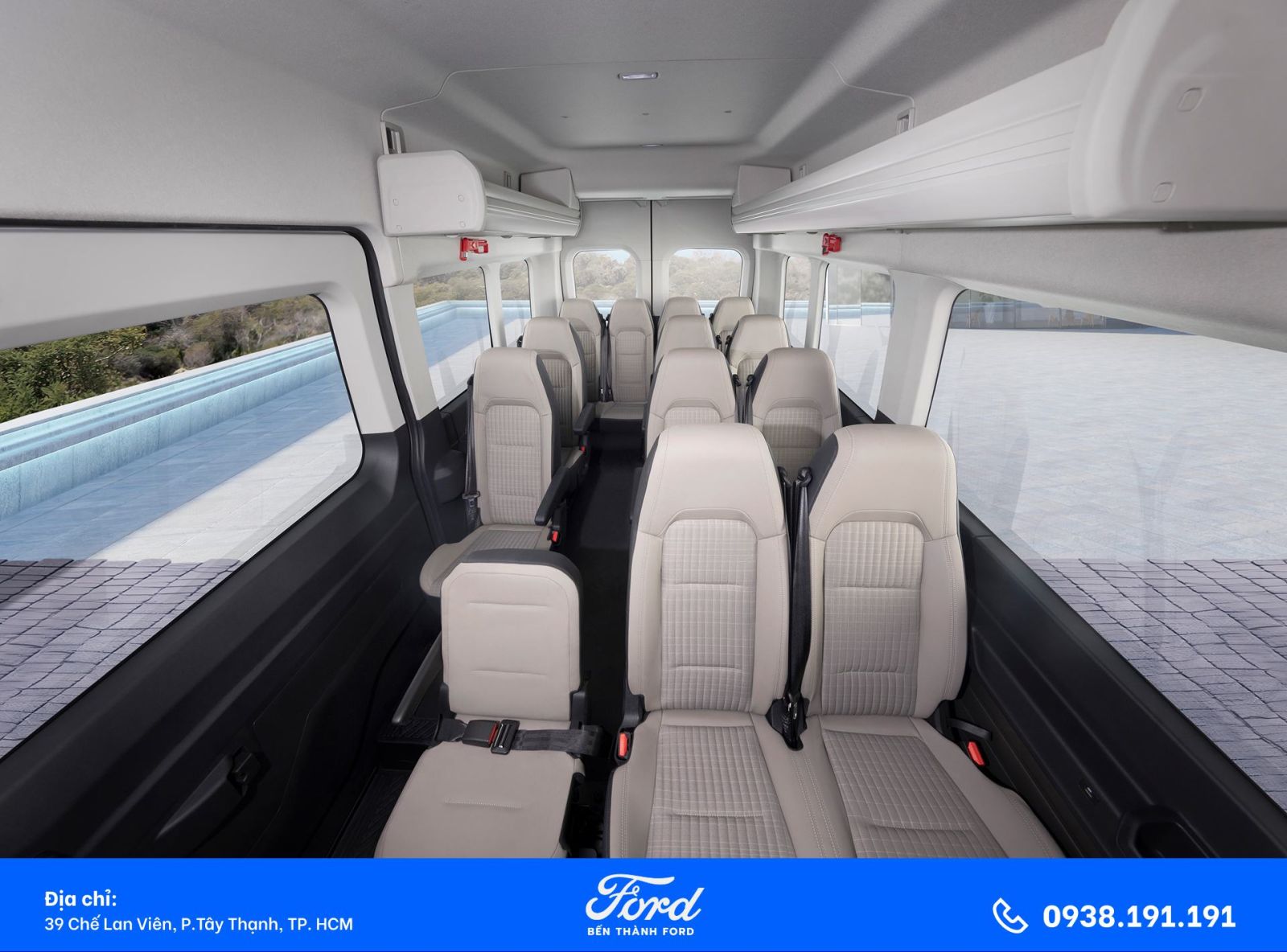 Không gian hành khách của ford transit 16 chỗ